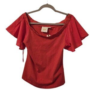 Pink Maeve by Anthropologie Women's Off-The-Shouder Flutter Top